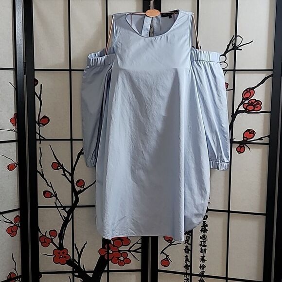 TibiSatin Poplin Cold-Shoulder Blouse, Morning Blue - Picture 2 of 13